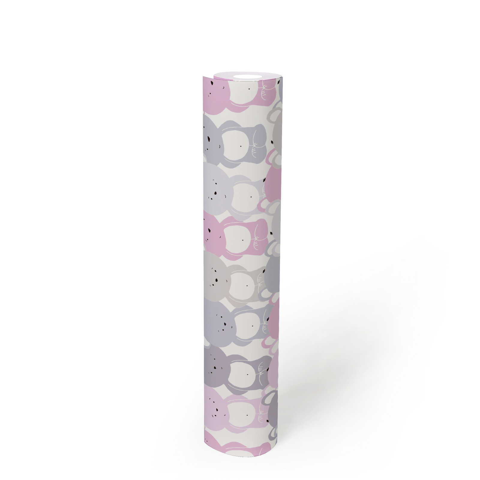             Papier peint chambre enfants filles motif ours - rose, gris , blanc
        