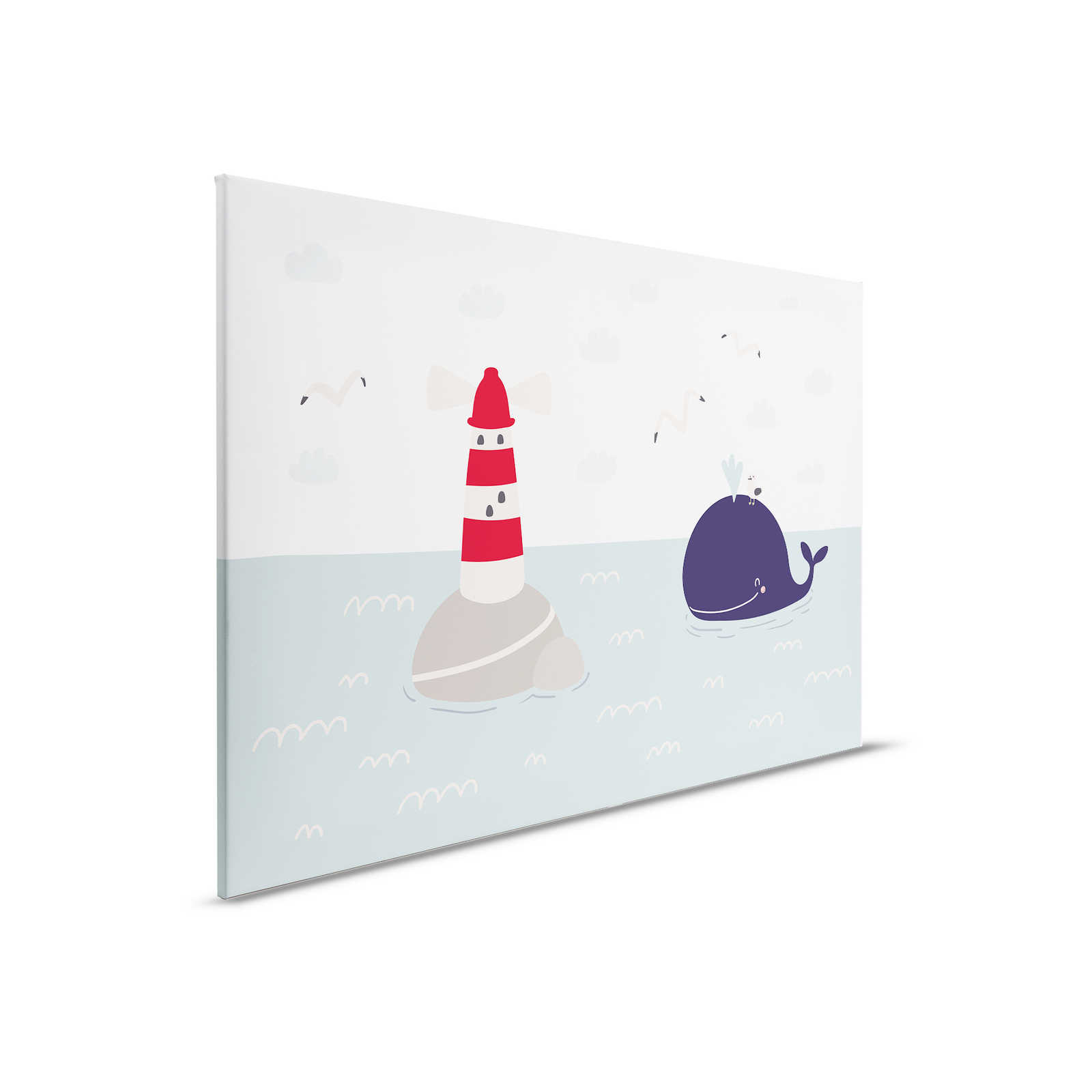 Canvas for children's room with lighthouse and whale - 90 cm x 60 cm
