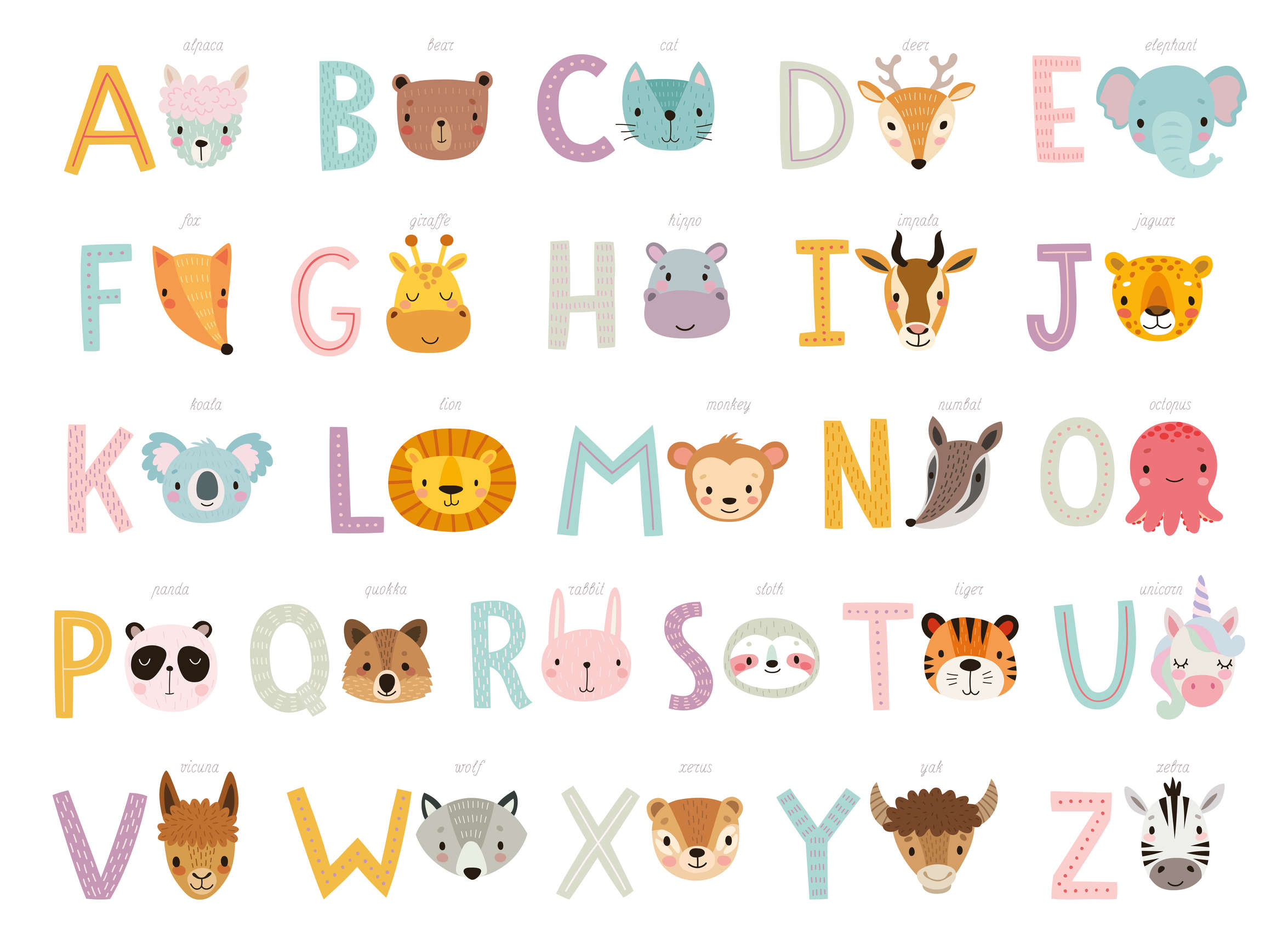             Photo wallpaper ABC with animals and animal names - Smooth & slightly shiny non-woven
        