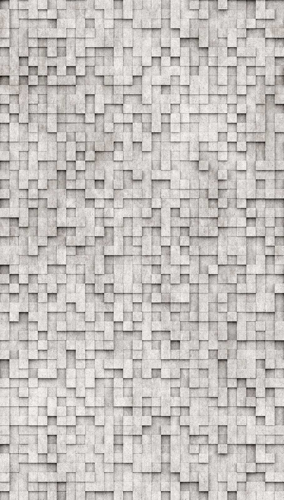             Papel pintado no tejido 3D gráfico con mosaicos de hormigón y repetición de motivos a gran escala - gris
        