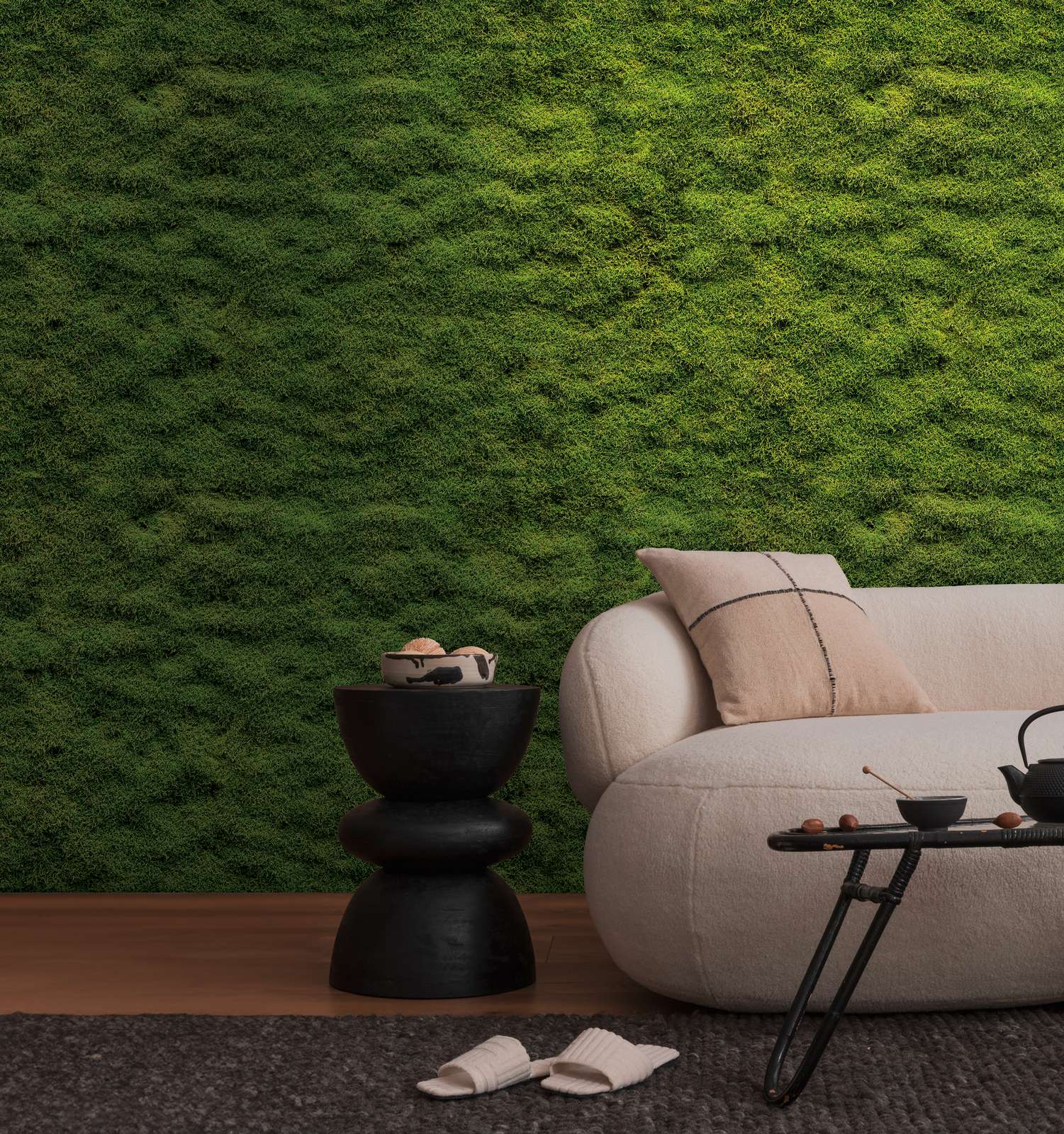             Non-woven forest wallpaper with moss motif and large-scale pattern repetition - green
        