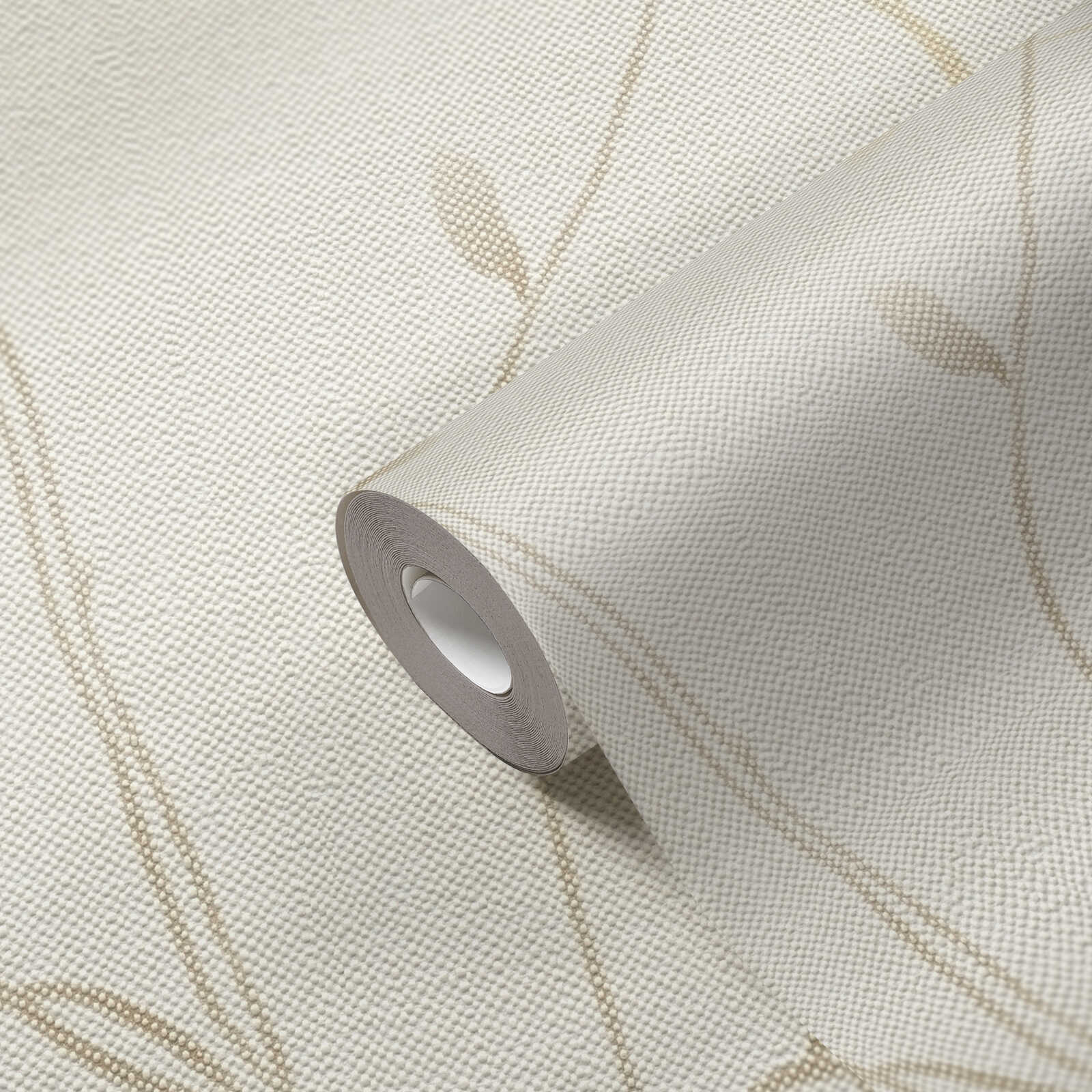             Non-woven wallpaper with subtle tendril pattern and textile surface - beige, cream, brown
        