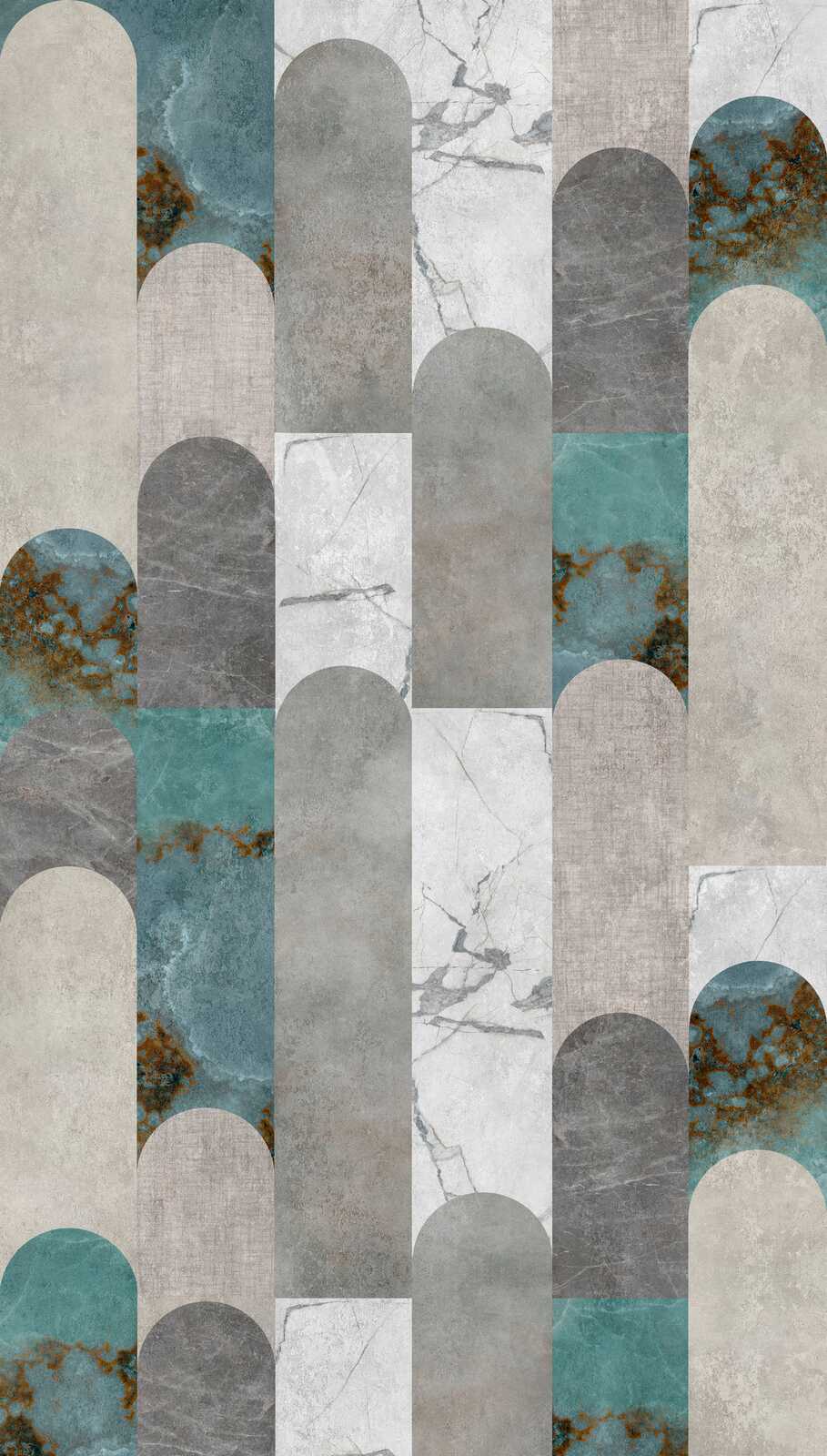             Non-woven wallpaper with various geometric marble textures and a large-scale pattern repetition - grey, blue, white
        