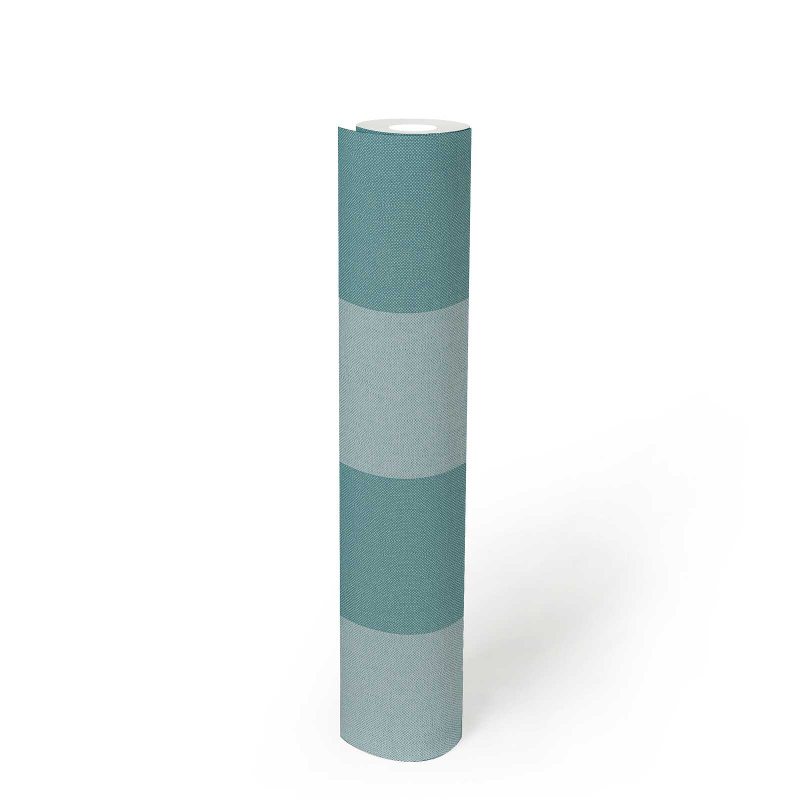             Non-woven wallpaper with block stripes and textile look - blue, turquoise
        