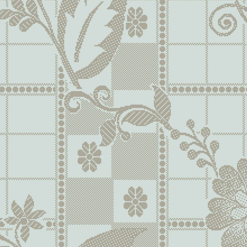             papier peint en papier panoramique »valerie« - petits carrés style pixel avec fleurs - vert menthe clair | intissé légèrement structuré
        