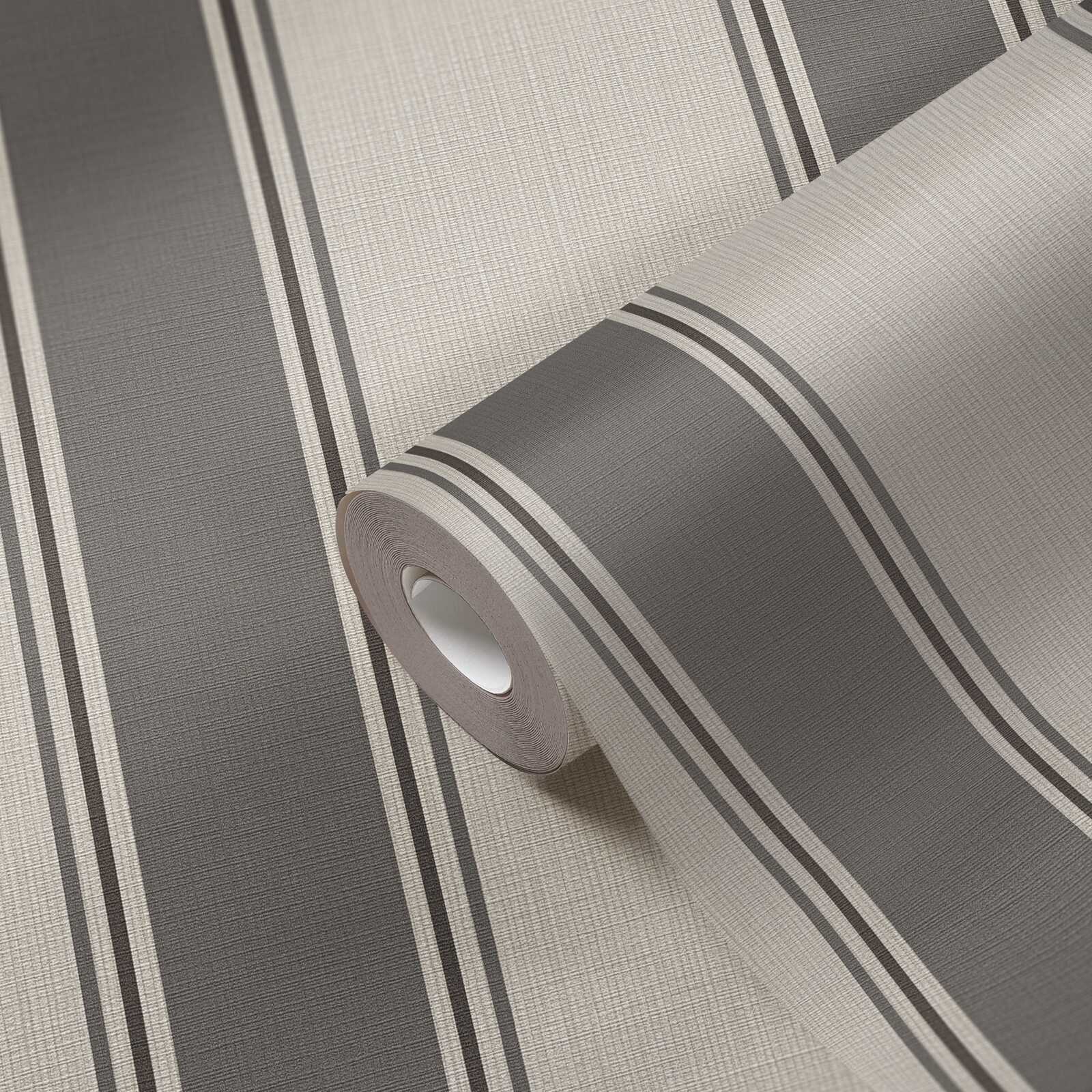             Papel pintado a rayas clásico con aspecto textil - beige, gris
        