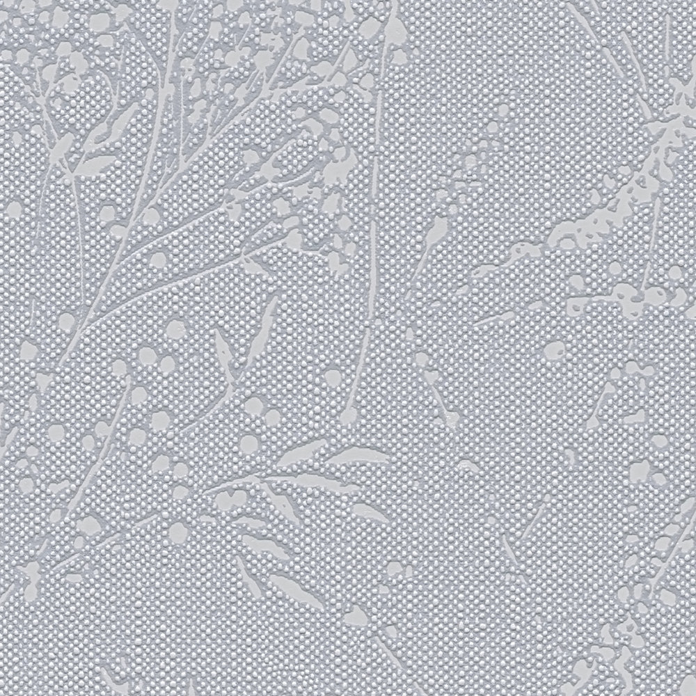             Textured non-woven wallpaper with a simple floral motif - blue, grey
        