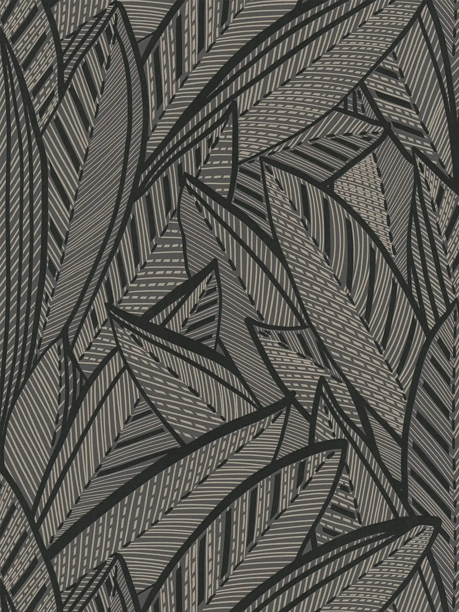 Carta da parati non tessuta Jungle con motivo a foglie ed effetti lucidi - nero, metallizzato
