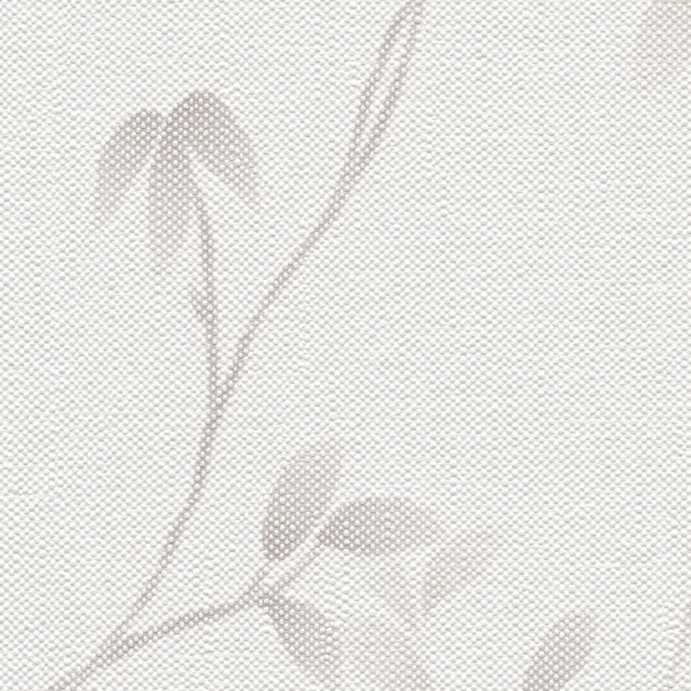             Plain non-woven wallpaper with leaf tendrils and surface texture - cream, beige
        