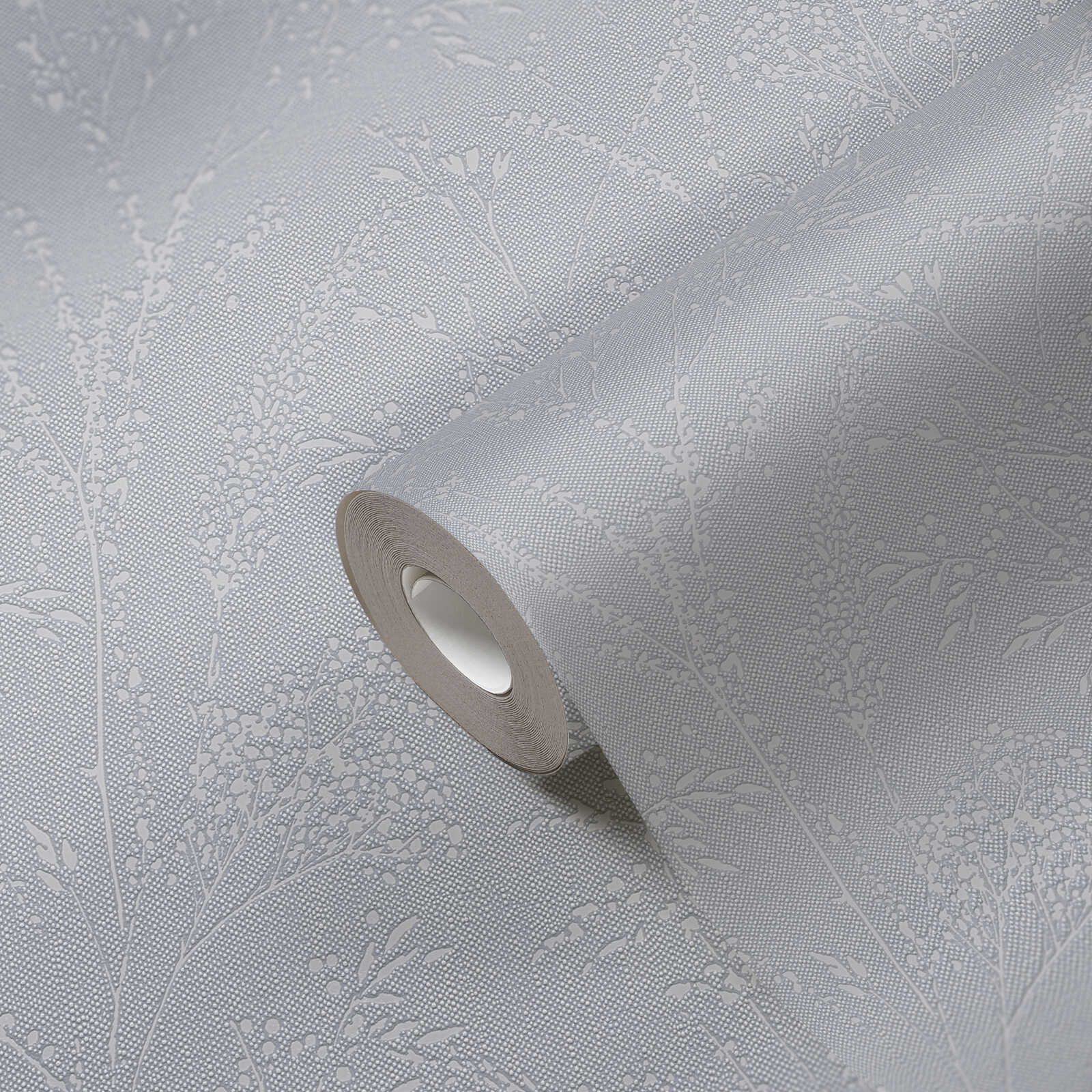             Textured non-woven wallpaper with a simple floral motif - blue, grey
        