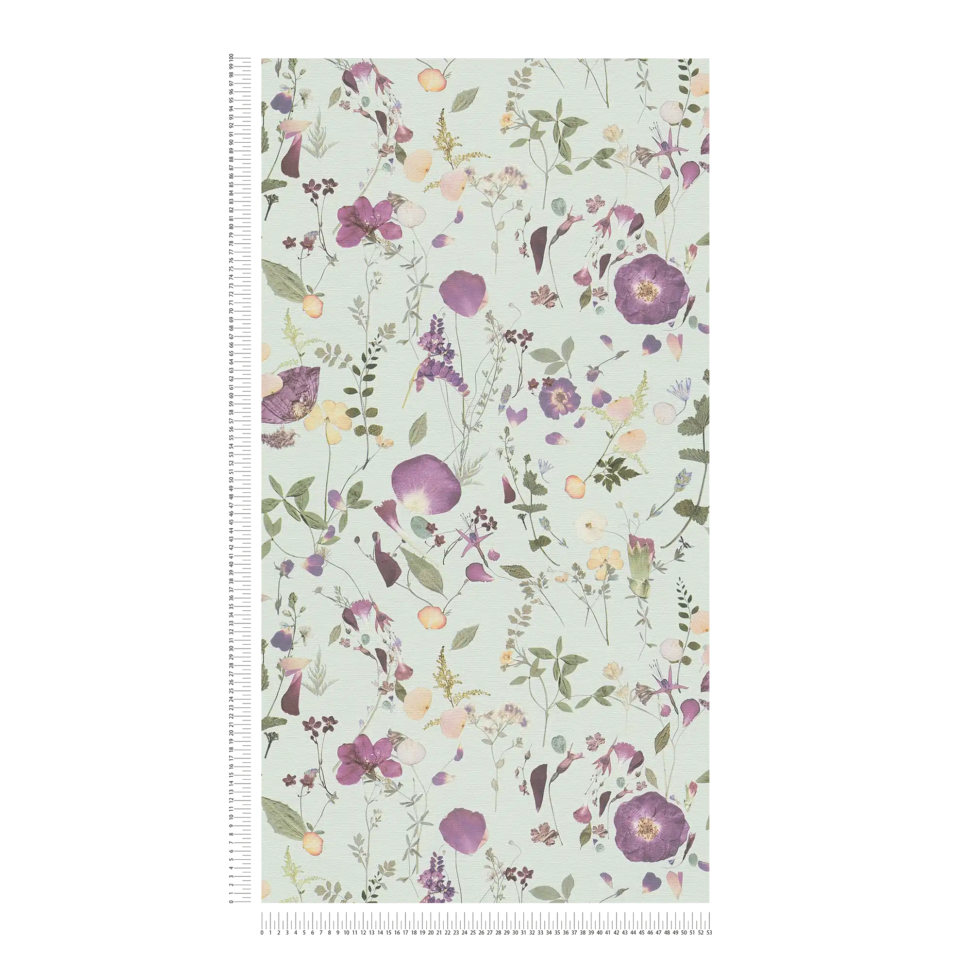             Bouquet de fleurs papier peint intissé design champêtre - vert, violet, jaune
        