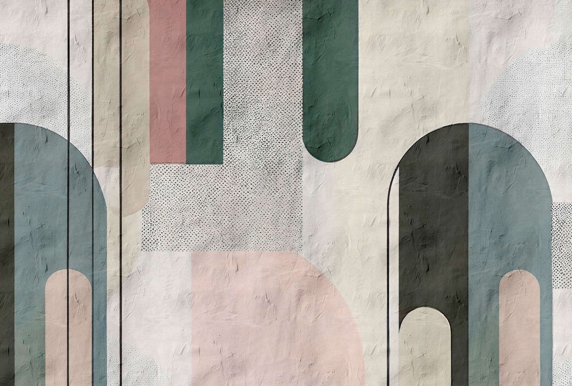             Digital behang »bogeta« - Grafisch patroon met ronde bogen - Gebruikte stijl met kleipleistertextuur | Matte, gladde vliesstof
        