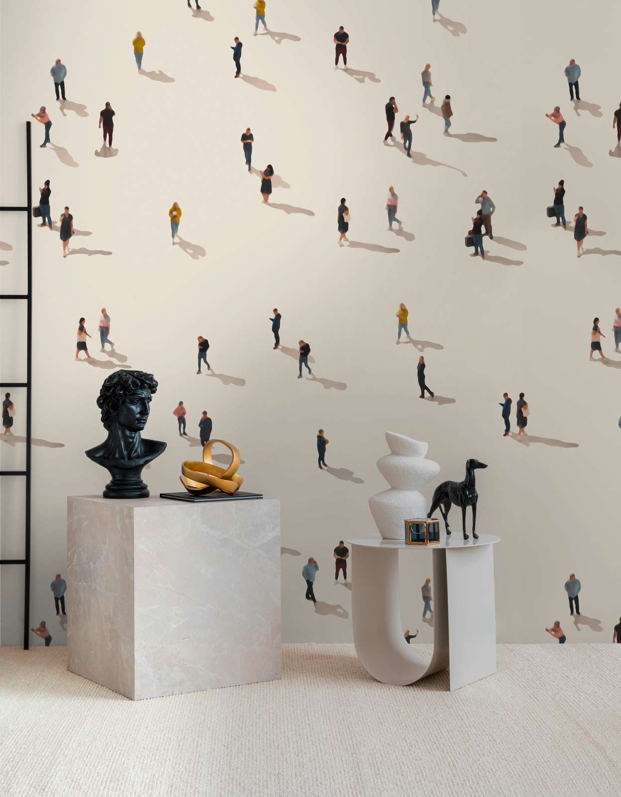             Urban non-woven wallpaper with minimalist and dynamic figures and a large-scale pattern repetition - beige, colourful
        