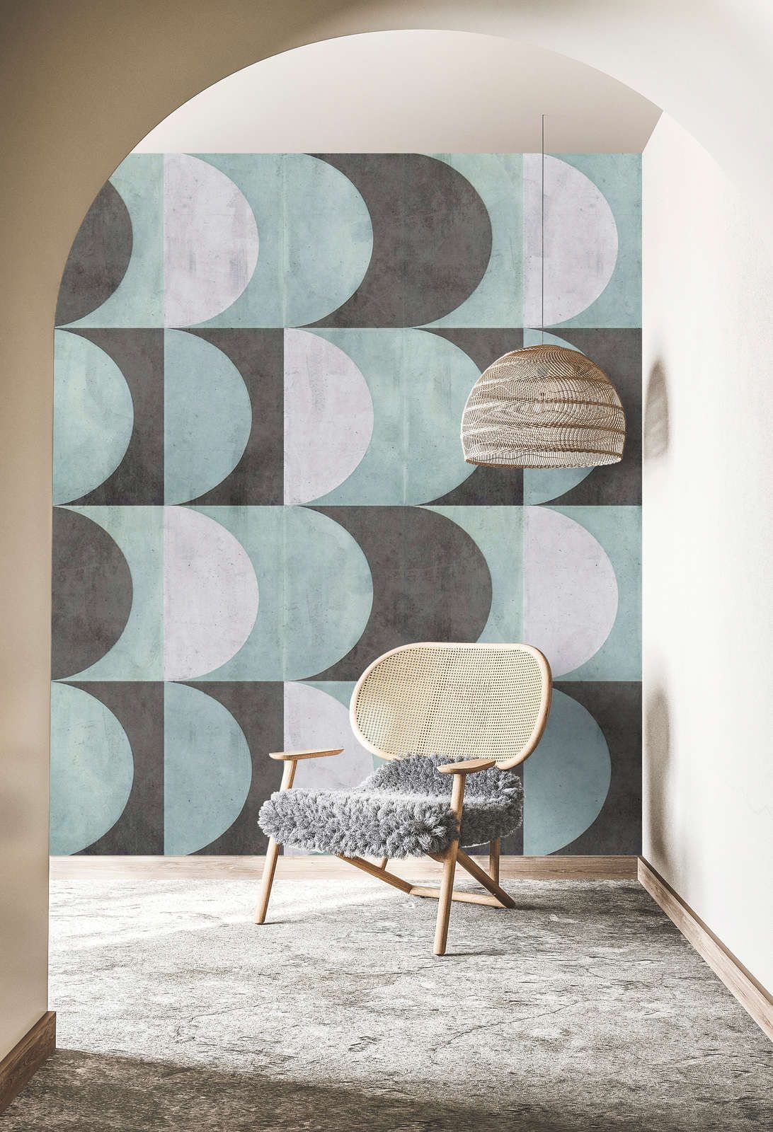             Digital behang »julek 2« - retro patroon in betonlook - mintgroen, grijs | mat, glad vlies
        