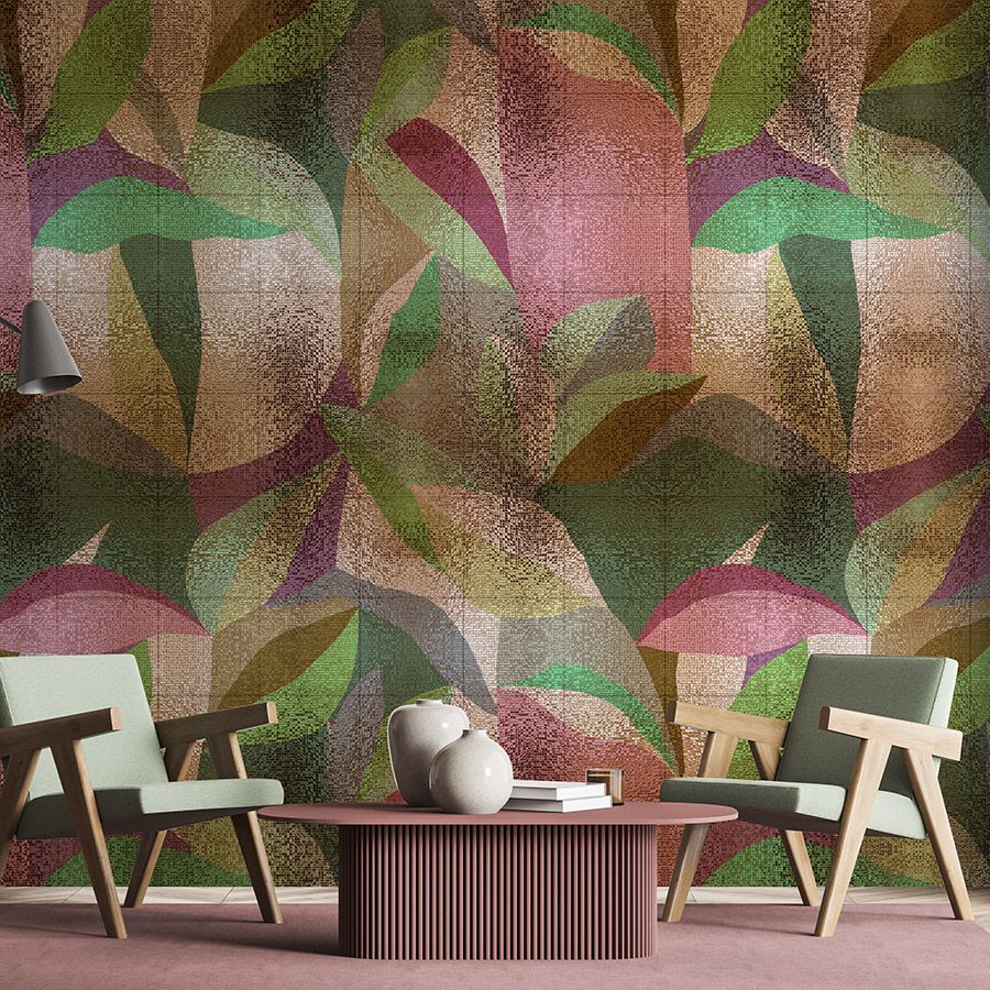 Digital behang »grandezza« - Abstract kleurrijk bladmotief met mozaïekstructuur - Licht getextureerde vliesstof
