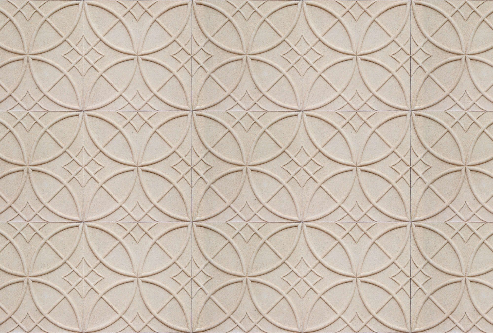             Photo wallpaper »circulus« - Circular pattern on tile look with 3D effect - Smooth, slightly pearlescent non-woven fabric
        