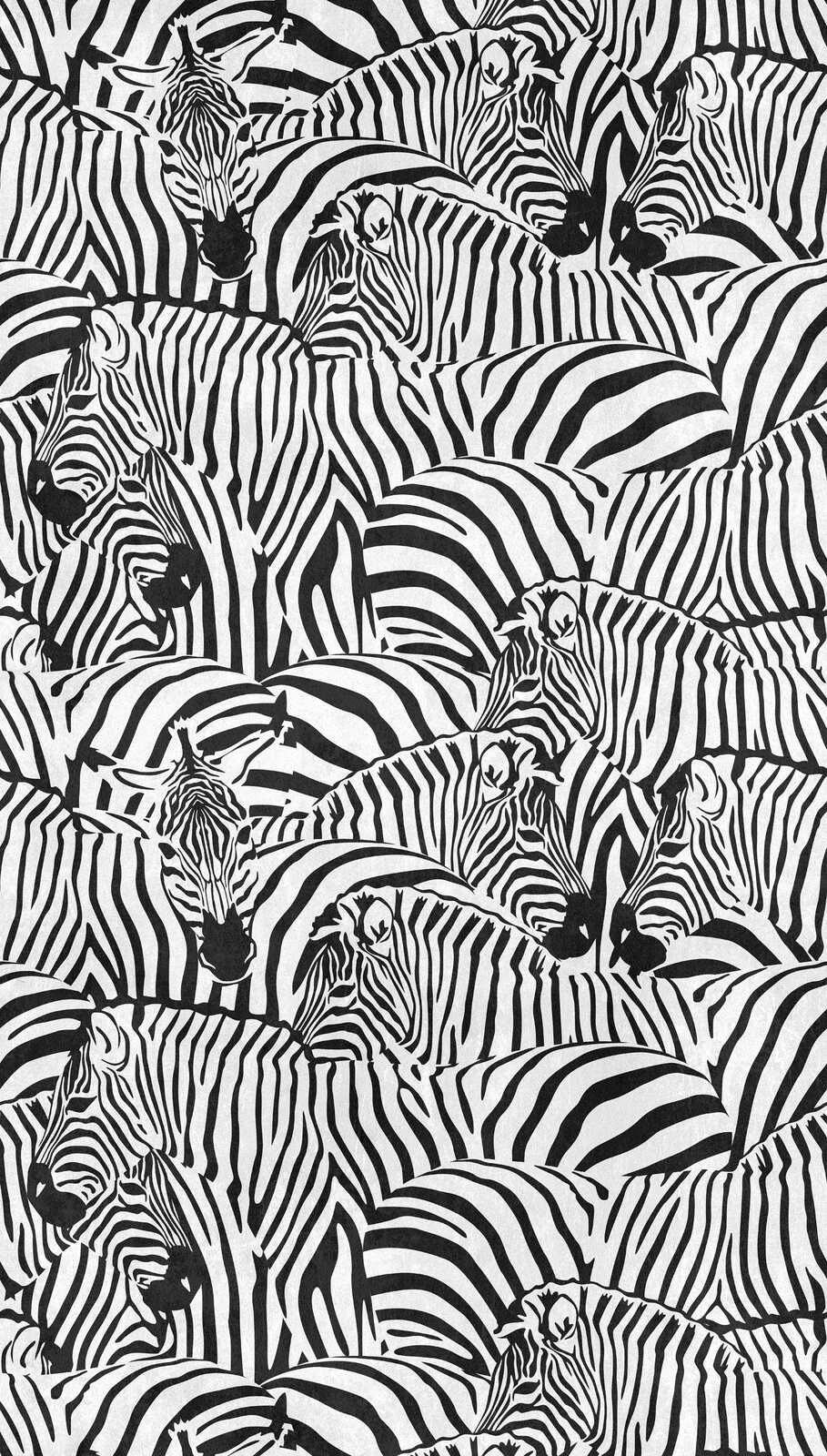             Striking black and white safari non-woven wallpaper with zebras and large-scale pattern repetition - black, white
        