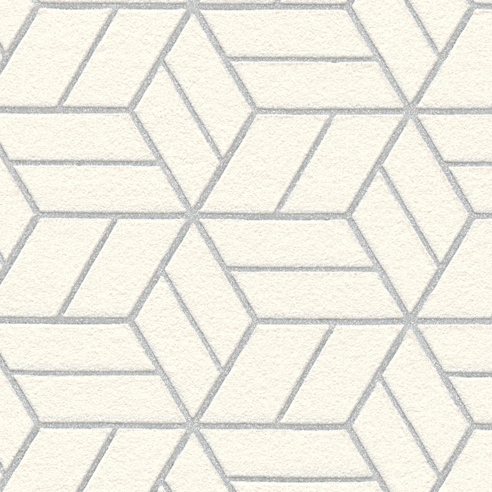             Papier peint motif géométrique & effet scintillant - argent, gris, blanc
        