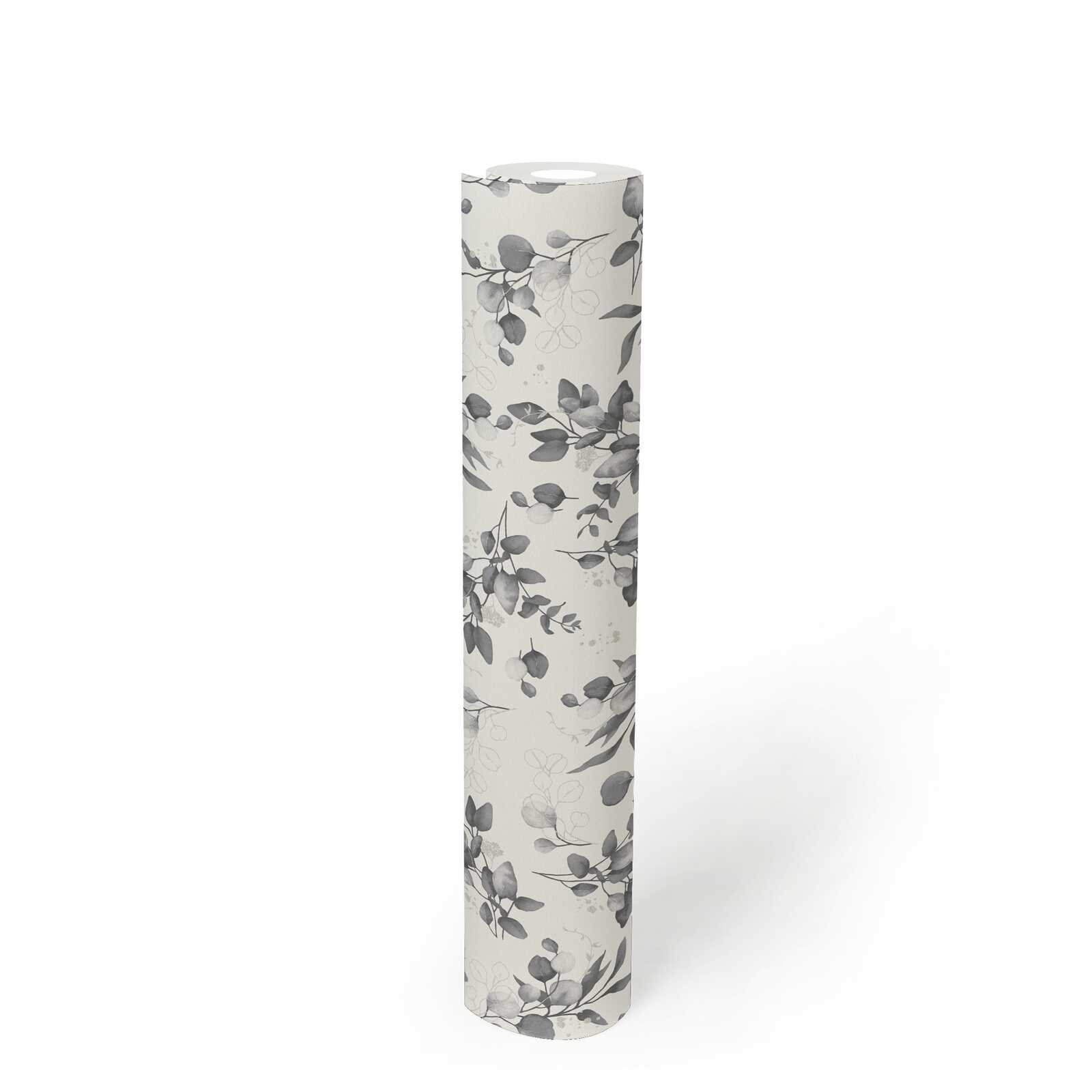             Non-woven floral wallpaper with glitter accents - white, black, grey
        