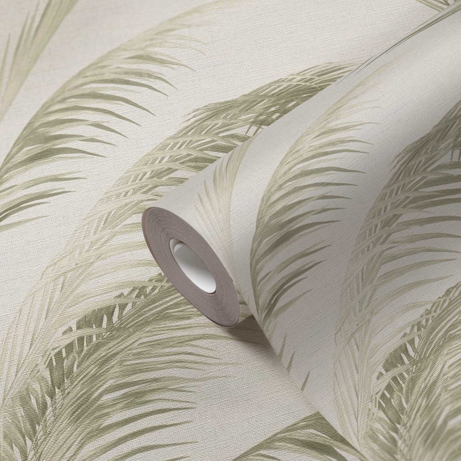             Non-woven wallpaper with palm leaves in vintage style - cream, green
        