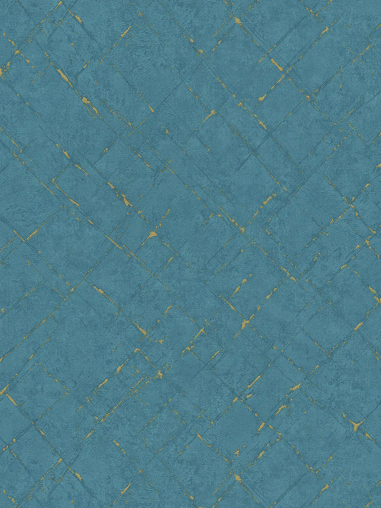         Petrol wallpaper plaster look & metallic effect - blue, gold
    