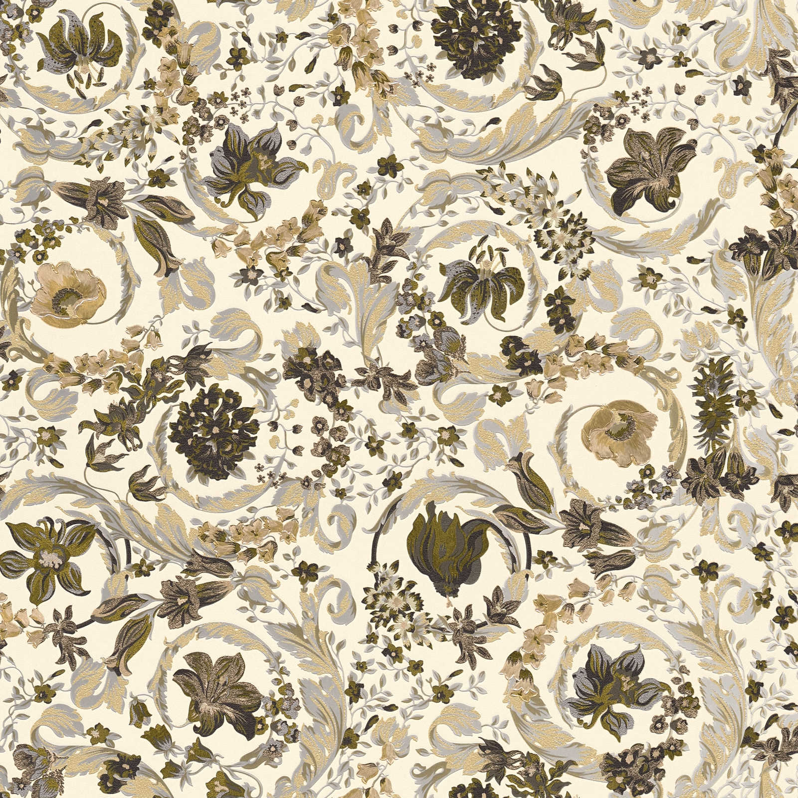             Papier peint floral VERSACE avec motif ornemental - beige, métallique
        