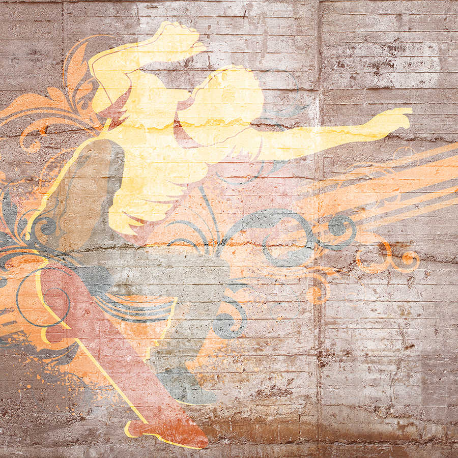 Papel pintado de graffiti con gráfico de skateboarder y pared de hormigón sobre vellón liso de primera calidad
