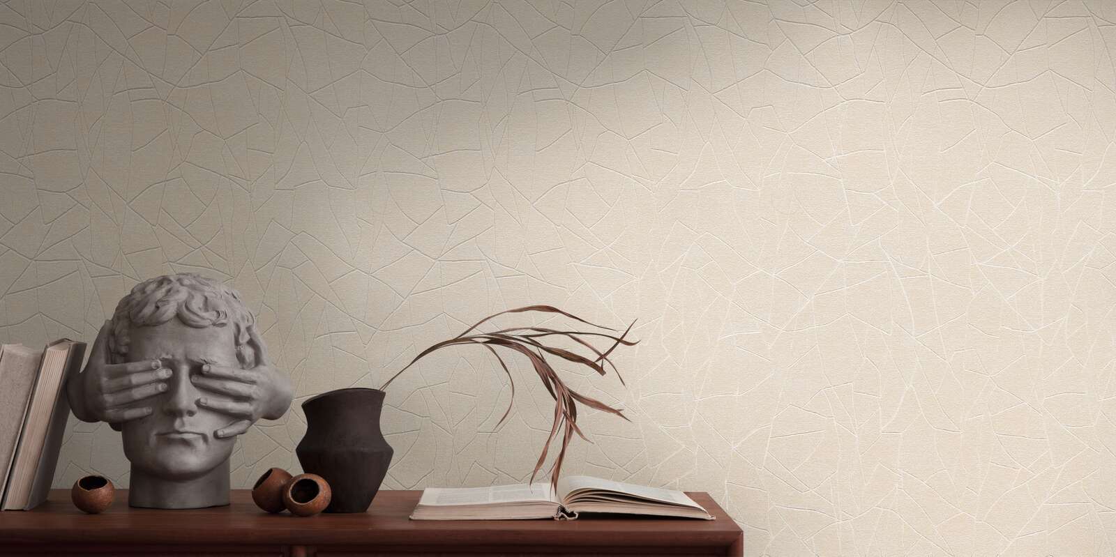             Non-woven wallpaper with graphic 3D nature motif - beige, cream, white
        