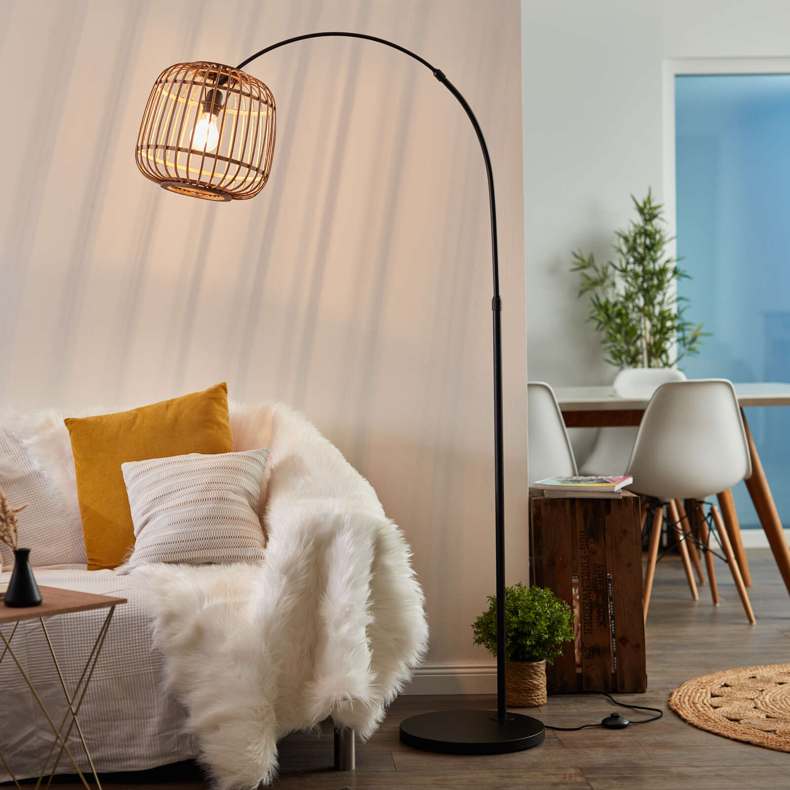            Arched rattan floor lamp - Lucas 4 - Brown
        