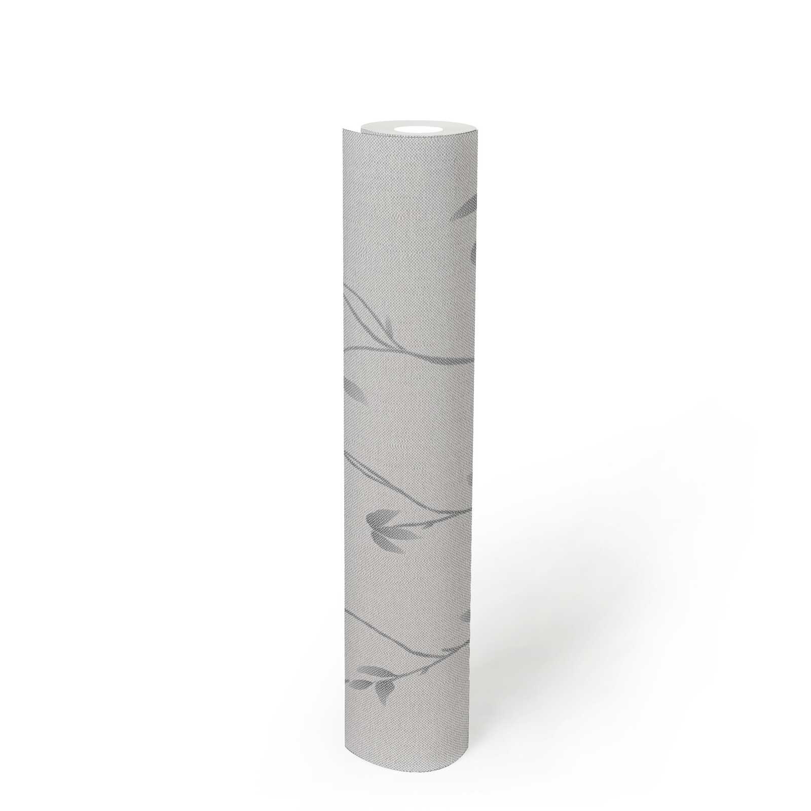             Textured non-woven wallpaper with tendrils and leaves in a simple look - grey, light grey
        