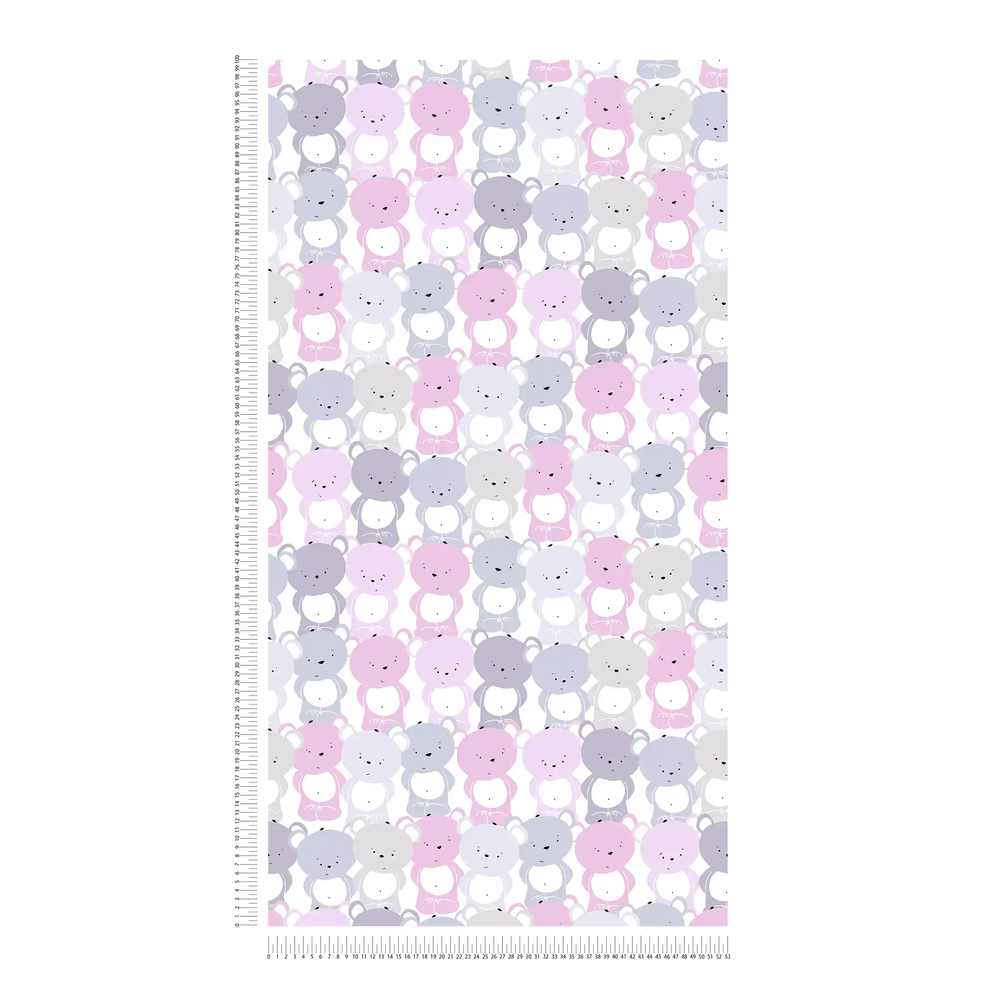             Papier peint chambre enfants filles motif ours - rose, gris , blanc
        