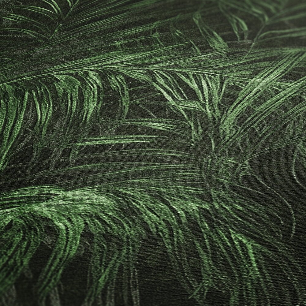             Single-coloured non-woven wallpaper with a textured effect in a simple shade - green, black
        